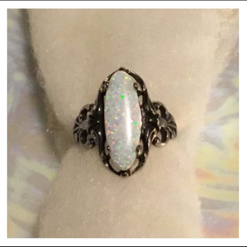 White Opal Stainless Steel Ring - Picture 5 of 10